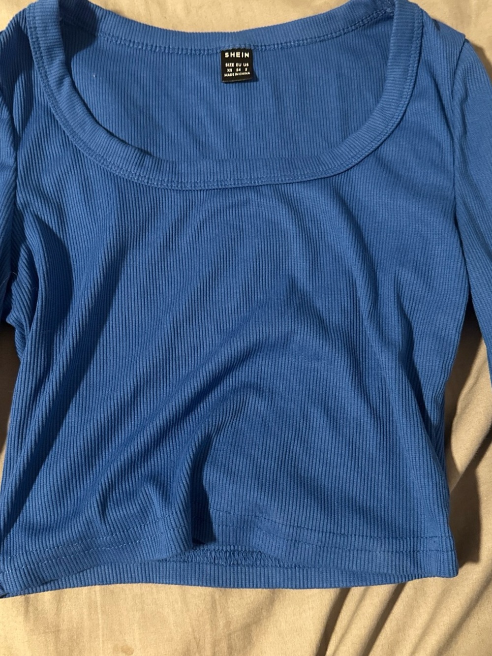 SHEIN Blue Ribbed Scoop Neck Women’s Top u neck